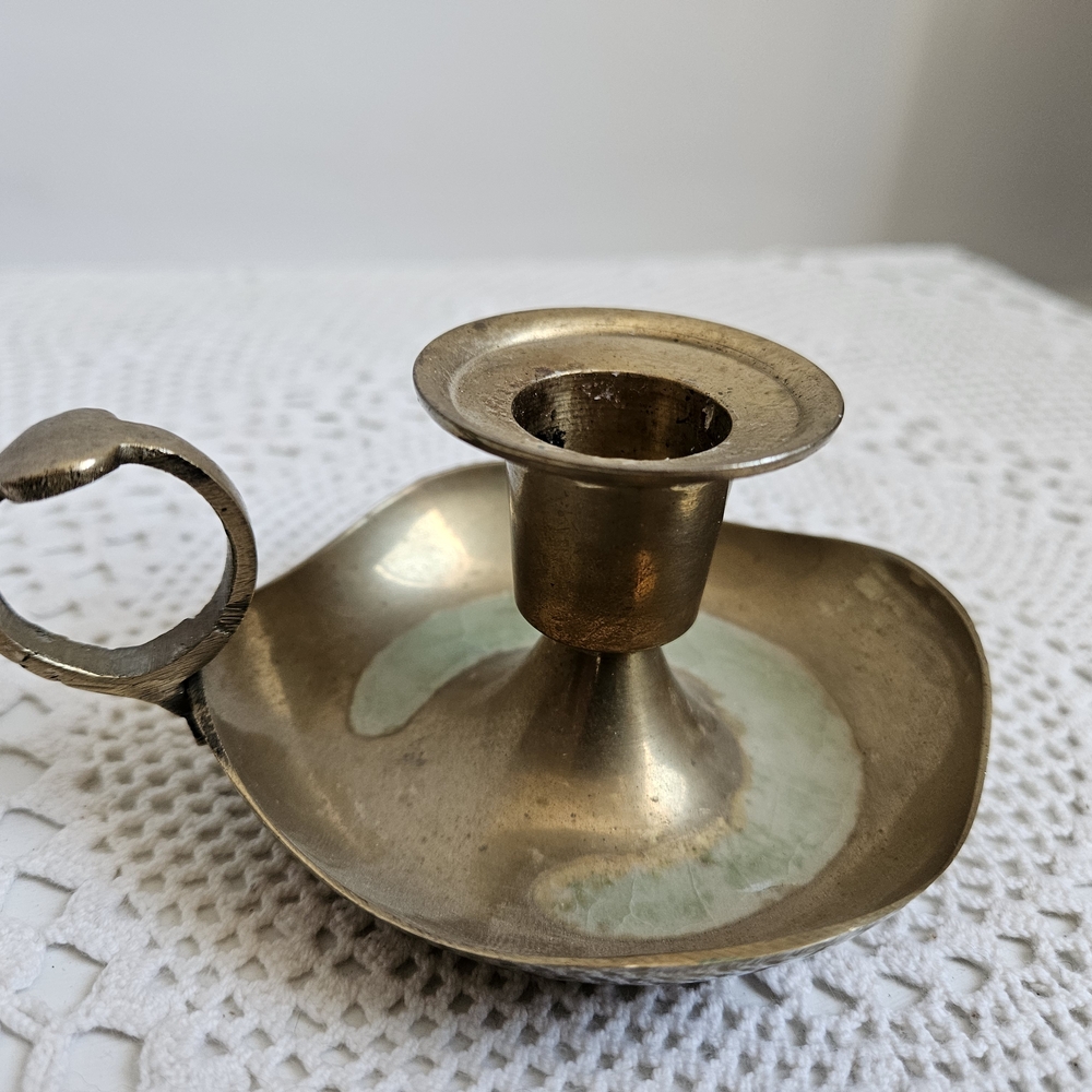Vintage Brass Chamberstick Candle Holder, Flower Shape
